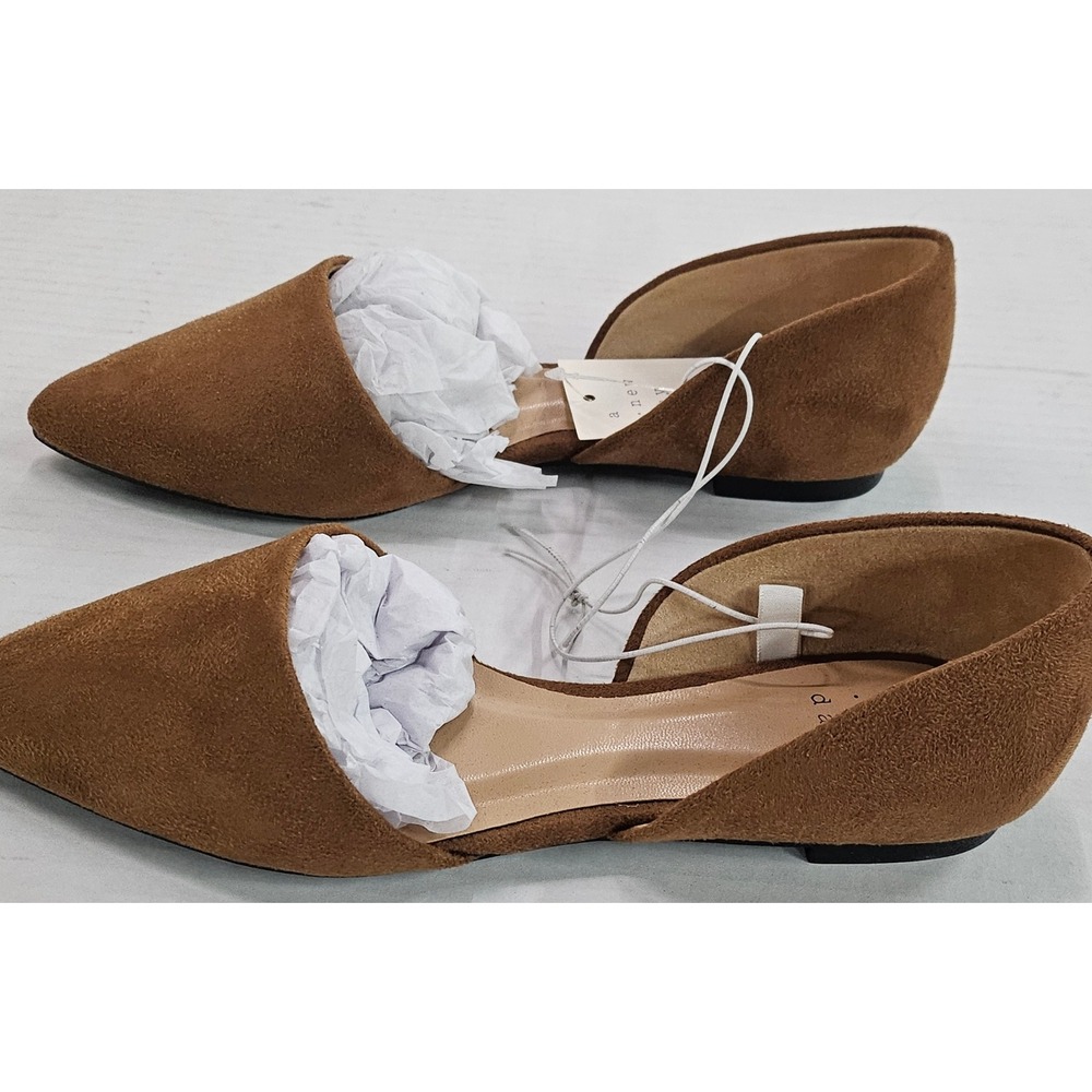 A New Day Rebecca Flats Cognac Brown Suede Pointed‎ Toe Orsay Slip On Shoes 5 - Picture 3 of 11